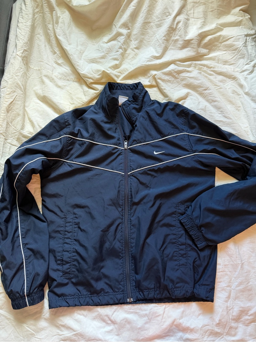 Vintage Nike Windbreaker Men's M Navy White Swoosh Stripe Y2K Blokecore